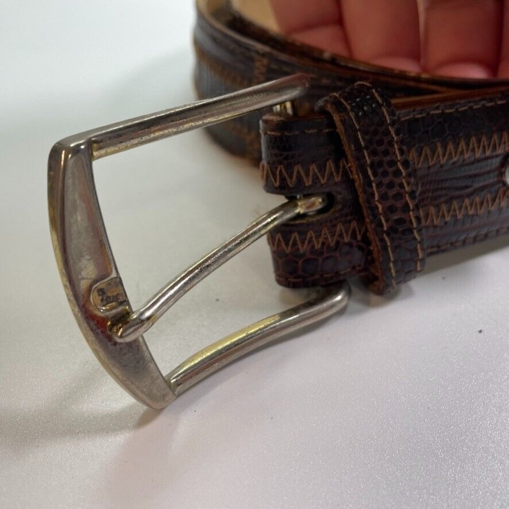 Tony Lama Belt 42 Genuine Lizard Brown Zig-Zag Stitch USA Western 20543 VTG